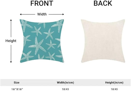BETGINY Nautical Coastal Throw Pillow Cover 18X18 Inch Pack of 2,Summer Aqua Teal Turquoise Starfish Decorative Pillow Covers Square Linen Beach Ocean Pillow Cases Cushion for Couch Sofa Home Decor