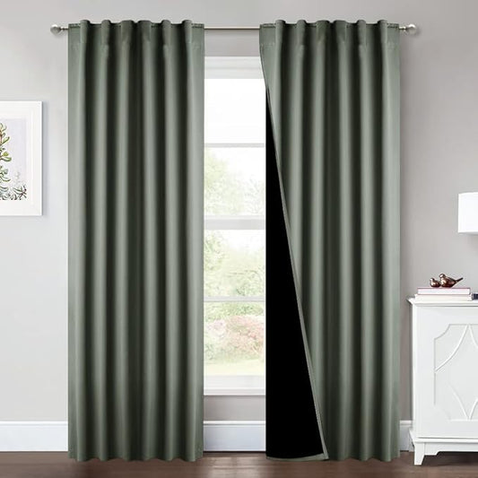 NICETOWN Dark Mallard Full Shade Curtain Panels, Pair of Energy Smart & Noise Blocking Out Blackout Drapes for Sliding Glass Door, Thermal Insulated Guest Room Lined Window Dressing (52 x 84 inch)