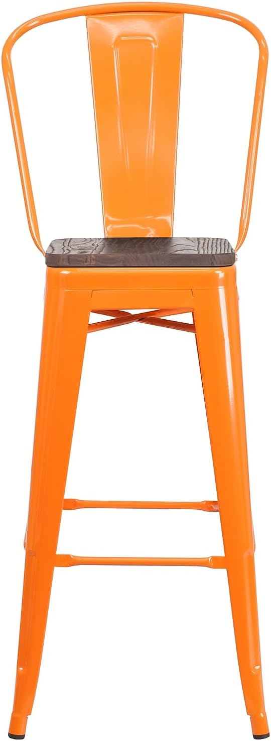 Flash Furniture Commercial Grade 30" High Orange Metal Indoor-Outdoor Barstool with Removable Back