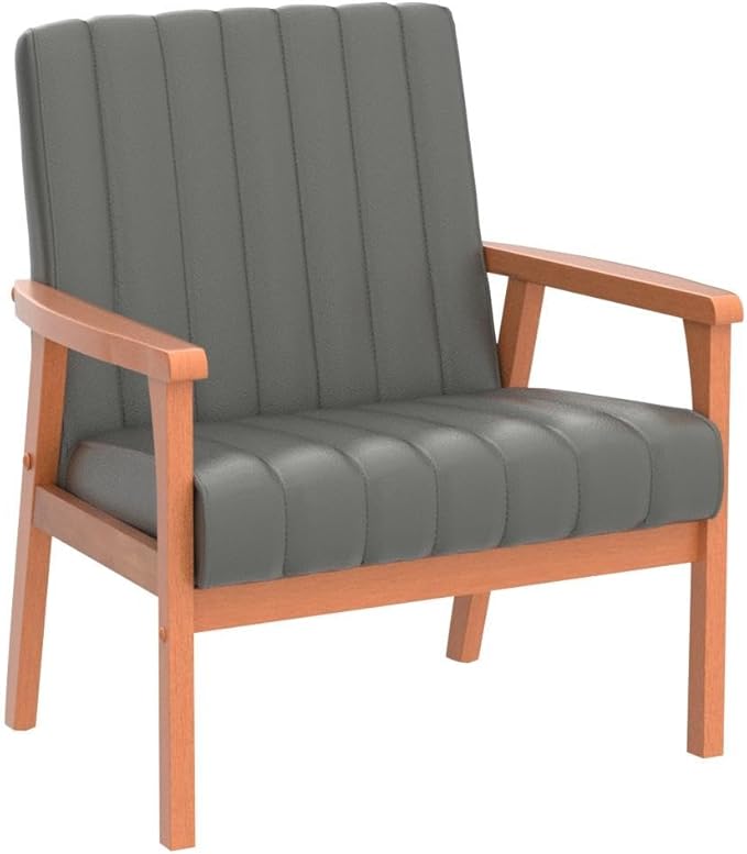 Edenbrook Carlton Exposed Wooden Arm Accent Chair for Living Room-Real Wood-Modern Channeled Tufting, Gray (EH0005CHR00FG)