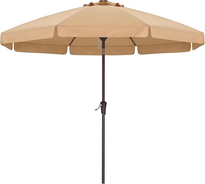 ABCCANOPY 9ft Scalloped Patio Umbrella, Outdoor Table Umbrella with Tilt and Crank, Fiberglass Ribs Deck Umbrella for Patio, Pool, Garden, Picnic (Khaki)