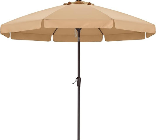 ABCCANOPY 10ft Scalloped Patio Umbrella, Outdoor Table Umbrella with Tilt and Crank, Fiberglass Ribs Deck Umbrella for Patio, Pool, Garden, Picnic (Khaki)