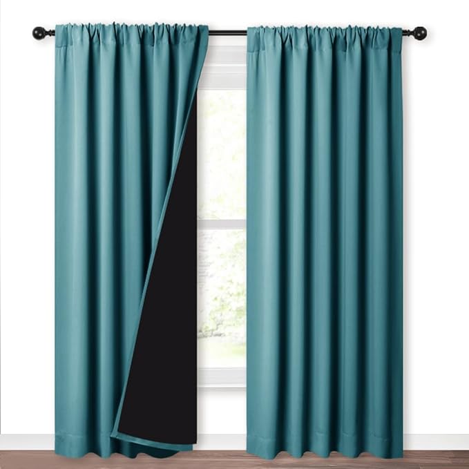 NICETOWN 100% Blackout Curtains for Living Room, Privacy Protection & Noise Reducing Drapes, Black Lined Window Treatment Panels for Patio Sliding Glass Door (Peacock Teal, 2 Pieces, W52 x L84)