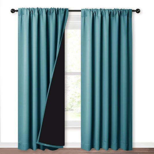 NICETOWN 100% Blackout Curtains for Living Room, Privacy Protection & Noise Reducing Drapes, Black Lined Window Treatment Panels for Patio Sliding Glass Door (Peacock Teal, 2 Pieces, W52 x L84)