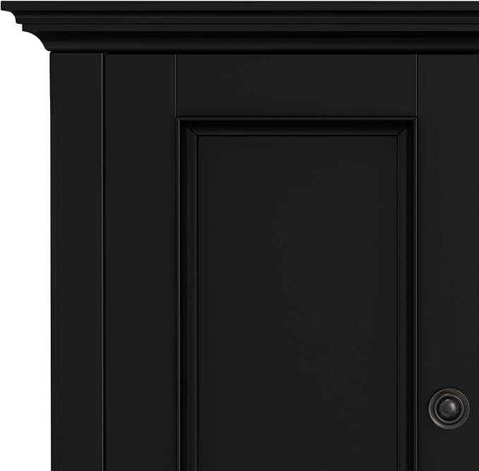 SIMPLIHOME Amherst 32-inch Wide Solid Wood Transitional-Style Low Storage Cabinet in Black for Living Room, Entryway, or Dining Area with Adjustable Shelves