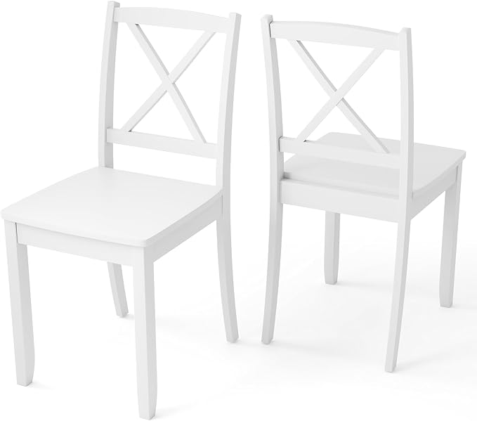 Giantex Wood Dining Chairs Set of 2, Armless Kitchen Chair w/Rubber Wood Legs & Curved Backrest, Farmhouse Cross Back Diner Chair, Wooden Side Chairs for Home Dining Room, Load 400 LBS, White