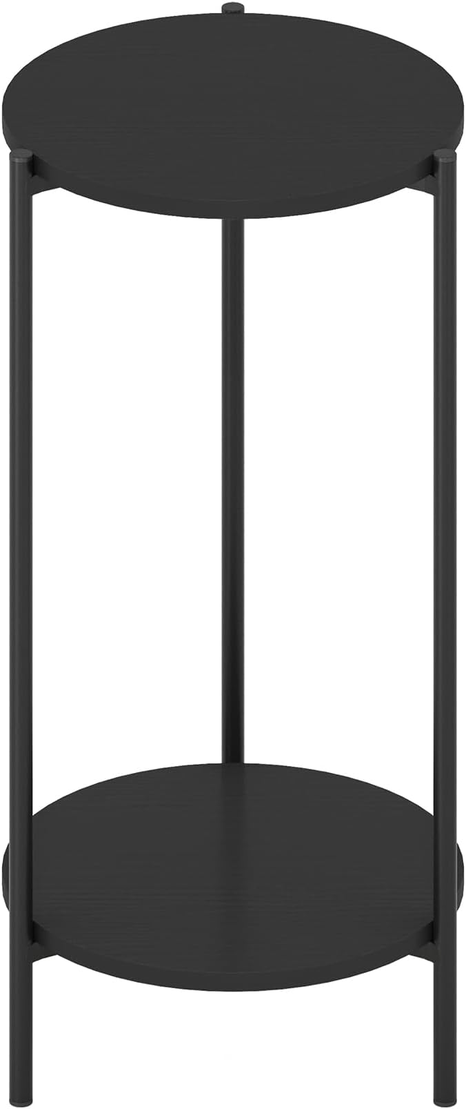 Furinno Besi 2-Tier Modern Tall Round Side End Table with Sturdy Metal Legs, 11.57 (W) x 8.16 (H) x 4.36 (D) inches, Americano