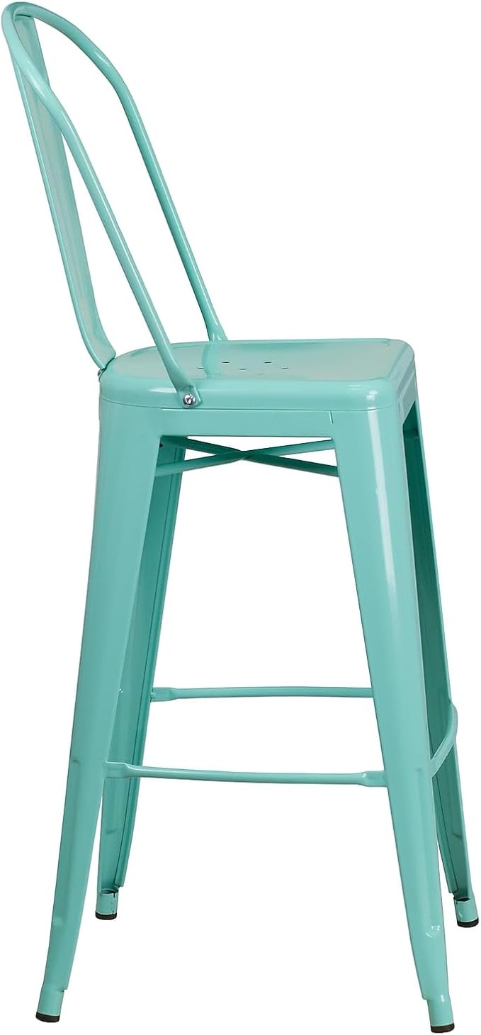 Flash Furniture Commercial Grade 30" High Mint Green Metal Indoor-Outdoor Barstool with Back