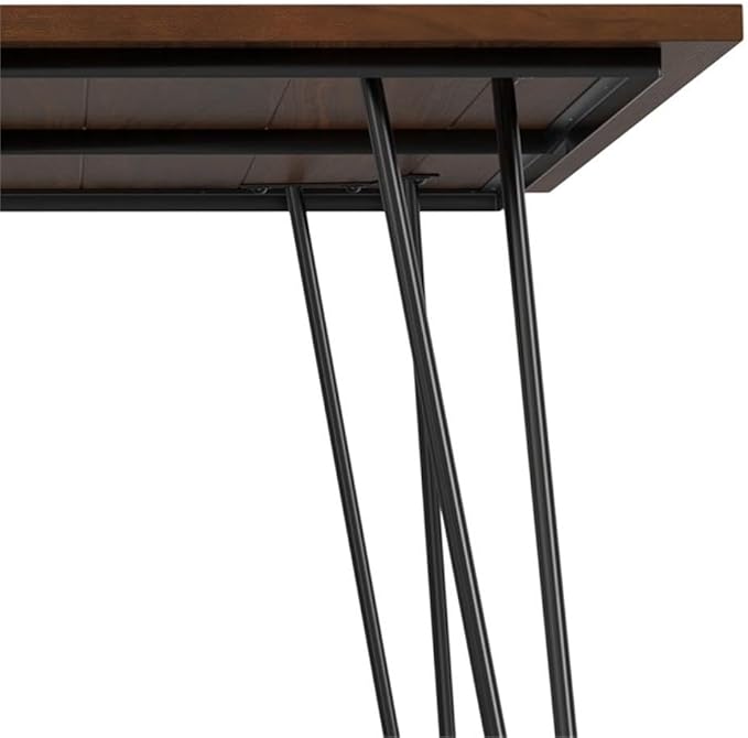 SIMPLIHOME Hunter Dining Table - 66 inch Wide Solid Wood Walnut Veneer Table, Modern Industrial Style for Dining Room or Kitchen with Black Powder-Coated Iron Legs and Hairpin Legs, Seats 6