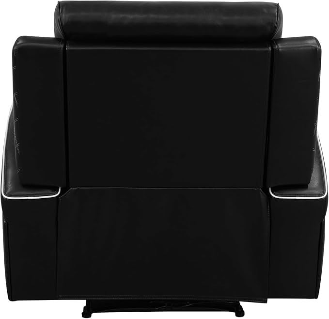Breathing Leather Power Reclining Chair, Leather Reclining Sofa Couch Chair for Living Room, Single Recliner with USB Ports/LED Lighting for Bedroom/Office/Home Theater (Black New, Recliner Chair)