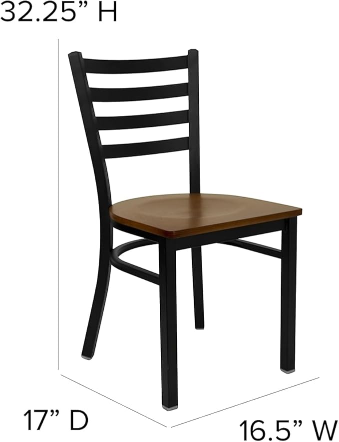 Flash Furniture HERCULES Series Black Ladder Back Metal Restaurant Chair - Cherry Wood Seat