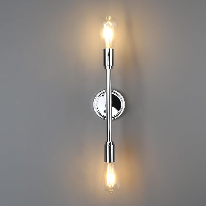 Phansthy Wall Sconces Set of Two, Modern Sconces Wall Lighting Fixtures, 2-Light Bathroom Light Over Mirror, Indoor Ceiling Light/Wall Light for Bedroom, Living Room (Chrome 2 Pack)