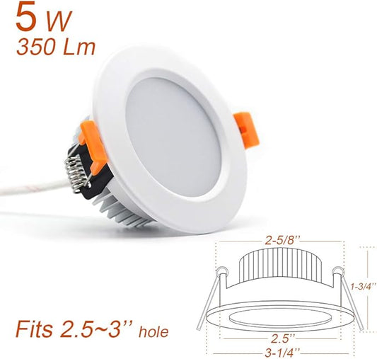 2.5 inch Dimmable LED Recessed Lighting, 5W Retrofit Downlight, 3000K Warm White, CRI 80 with LED Driver, as AC 110V Ceiling Light Fixture for Living Room, Kitchen, Bedroom, Hallway, 10 Pack