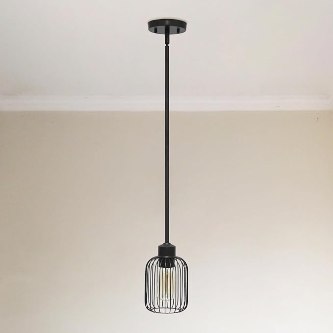 Elegant Designs PT1026-BLK 7" Industrial Farmhouse Metal Petite Adjustable Birdcage Hanging Ceiling Pendant, Black