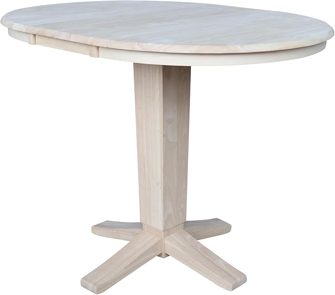 IC INTERNATIONAL CONCEPTS 36" Soild Wood Round Top Pedestal Counter Height Dining Table with 12 in Leaf