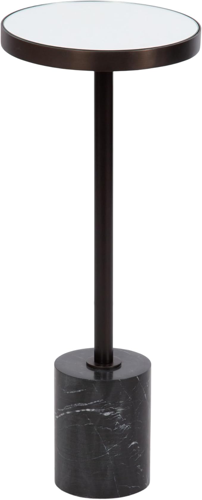 Kate and Laurel Hescott Modern Mirrored Drink Table; 10 x 10 x 24; Black Marble and Bronze; Contemporary Round Accent Table with Premium Marble Base and Mirror Tabletop