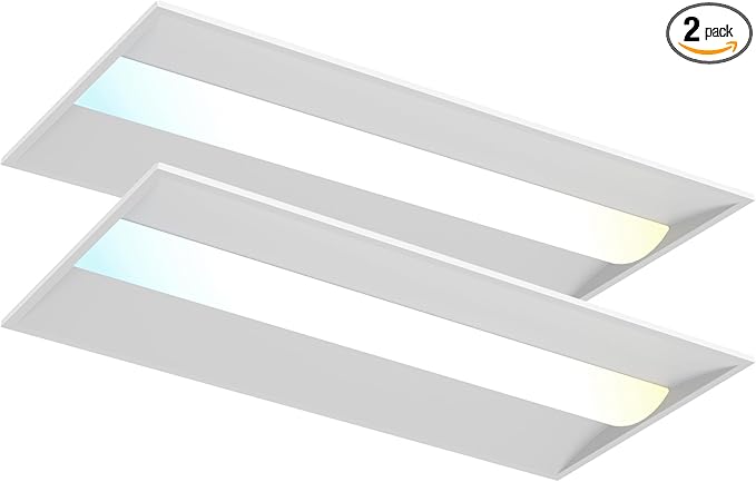 OKQ 2Pack 2x4 LED Troffer Center Basket Panel,5 Color Tunable 3500K/4000K/5000K, Watt Adjustable, 50W/60W/72W-Up to 10800 Lumens,0-10V Dimmable Recessed Back-Lit Drop Ceiling Light,ETL&DLC Qualified