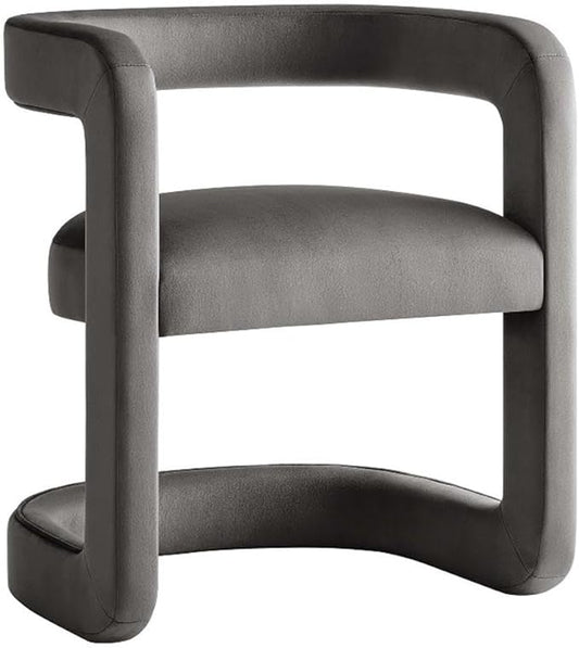 Modway Winslow Stain-Resistant Performance Velvet Dining Chair in Storm Gray - Open Back Barrel Armchair - Upholstered Dining Chair - Cozy Reading Chair or Velvet Vanity Chair
