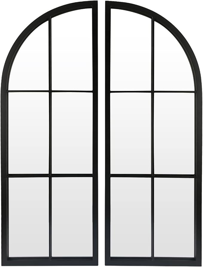 Black Arched Mirror Set of 2,Window Pane Mirror for Wall Decor,Farmhouse Wall Mounted Mirrors for Entryway,Hallway,Living Room,Fireplace.2-Pack 38"X13.4"
