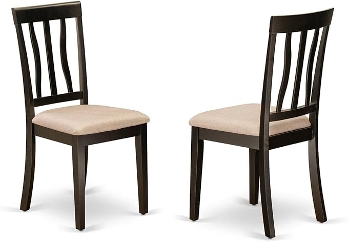 East West Furniture ANC-CAP-C Antique Kitchen Dining Chairs - Linen Fabric Upholstered Wood Chairs, Set of 2, Cappuccino
