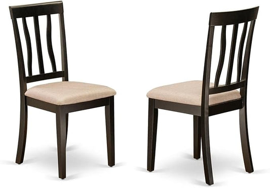 East West Furniture ANC-CAP-C Antique Kitchen Dining Chairs - Linen Fabric Upholstered Wood Chairs, Set of 2, Cappuccino