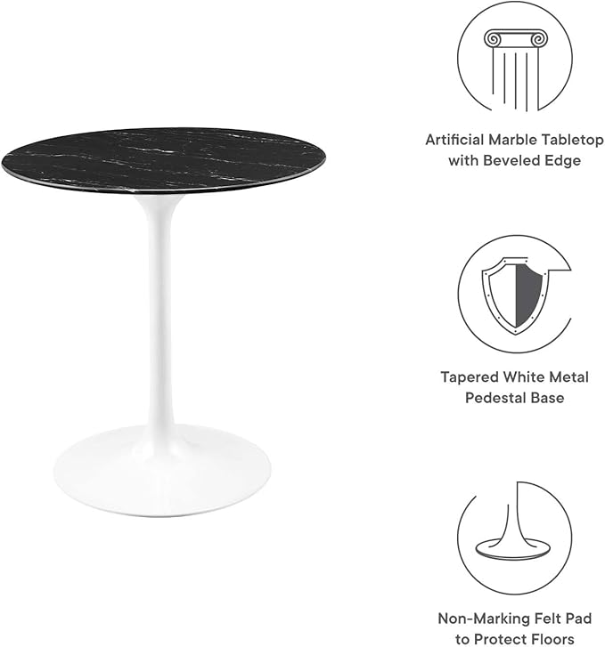 Modway Lippa Dining Table, 28", White Black
