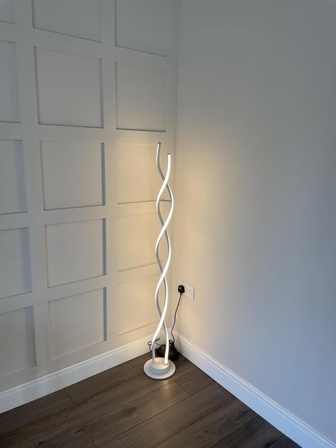 Floor Lamp, LED Modern Floor Lamps for Living Room, 2500LM-40W Lamp for Living Room 3Color Remote Dimmable Standing Lamp, 55" Spiral White Floor Lamp for Living Room Bedroom Office
