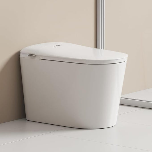 Smart Toilet with ADA Comfort Height Heated Seat, Night Light, Tankless Auto Toilet Flushing, Foot Sensor Operation, Modern Elongated One-Piece Toilet for Bathrooms