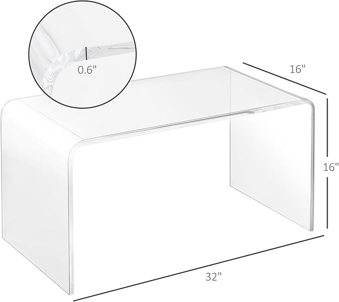 HOMCOM 0.6" Thick Acrylic Coffee Table, 32" Long Rectangle Waterfall Coffee Table, Clear