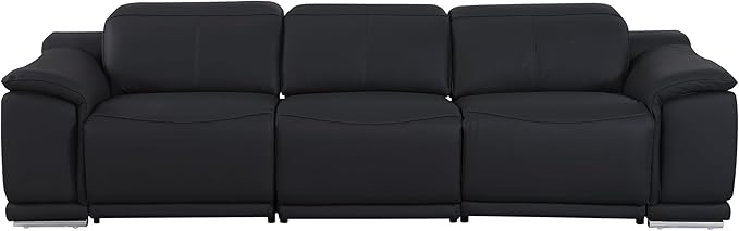 BlackJack Furniture Venice Top Grain Italian Leather Power Recline 6 Piece 5 Seater Sofa - 107" Theater Seating Modern Couch for Living Room Apartment with Adjustable Headrests & USB Port, Black