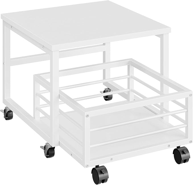 HOOBRO Mini Fridge Stand with Movable Storage Basket, Mini Fridge Cabinet with Wheels and Adjustable Feet, Sturdy Metal Frame, for Home, Apartment, Office, White WW155TL01