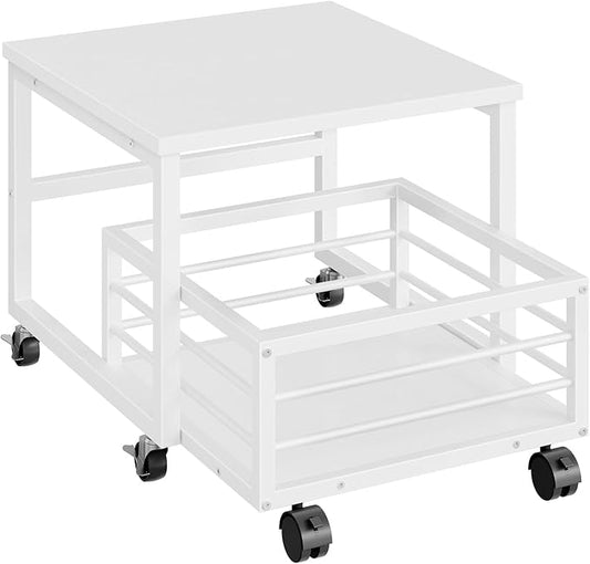 HOOBRO Mini Fridge Stand with Movable Storage Basket, Mini Fridge Cabinet with Wheels and Adjustable Feet, Sturdy Metal Frame, for Home, Apartment, Office, White WW155TL01