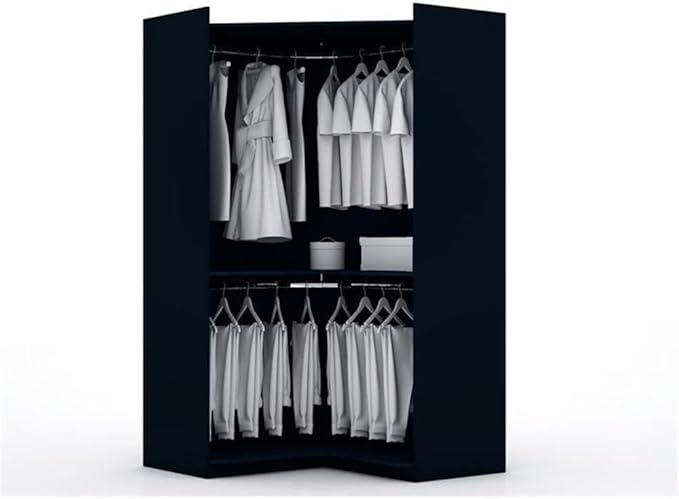 Manhattan Comfort Mulberry 2.0 Corner Wardrobe Closet with Drawers, Hanging Rods and Adjustable Shelves, 2-Piece Free Standing Semi Open Sectional Design for Bedrooms & Dressing Rooms, Midnight Blue