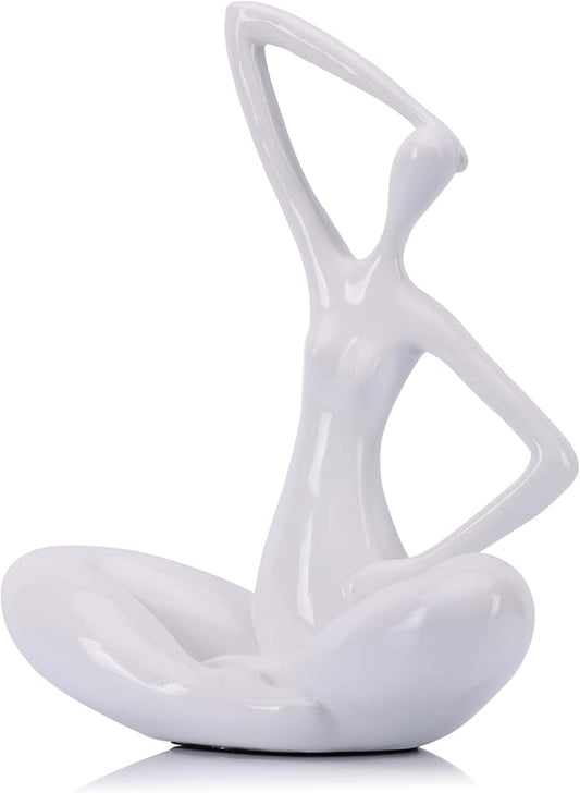 LCCCK White Sculpture Woman Statue Abstract Art Female Statues, Modern Funky Home Decor Yoga - White Decor Accents, for Bookshelf Decorative Objects Shelves Office Shelf Desktop Figurines Decoration
