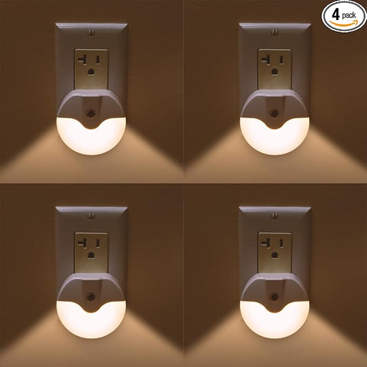 AULTRA Night Light LED Round Night Lights Plug Into Wall - Dusk to Dawn Sensor Activated, Automated On & Off, Used for Kitchen, Bathroom, Home Improvement, Bedroom – 4 Pack