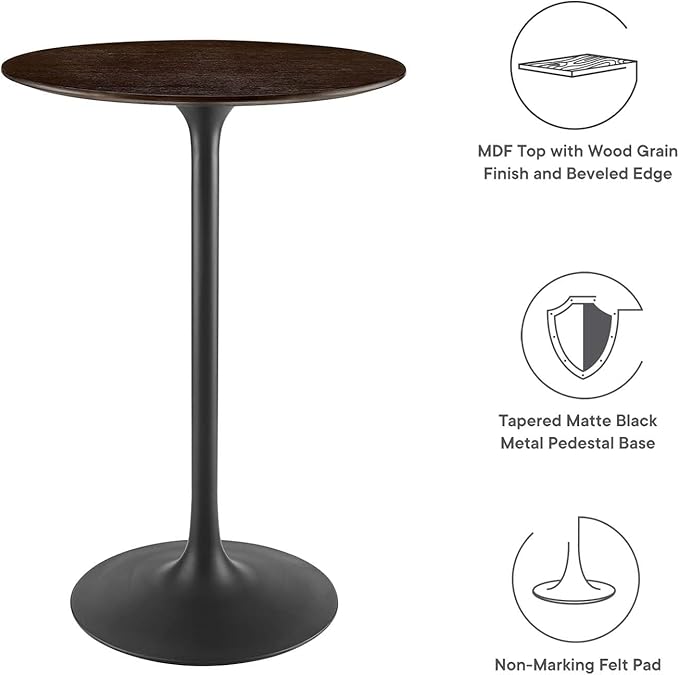 Modway Lippa Round 28" Wood Grain Mid-Century Modern Bar Table in Black Cherry Walnut