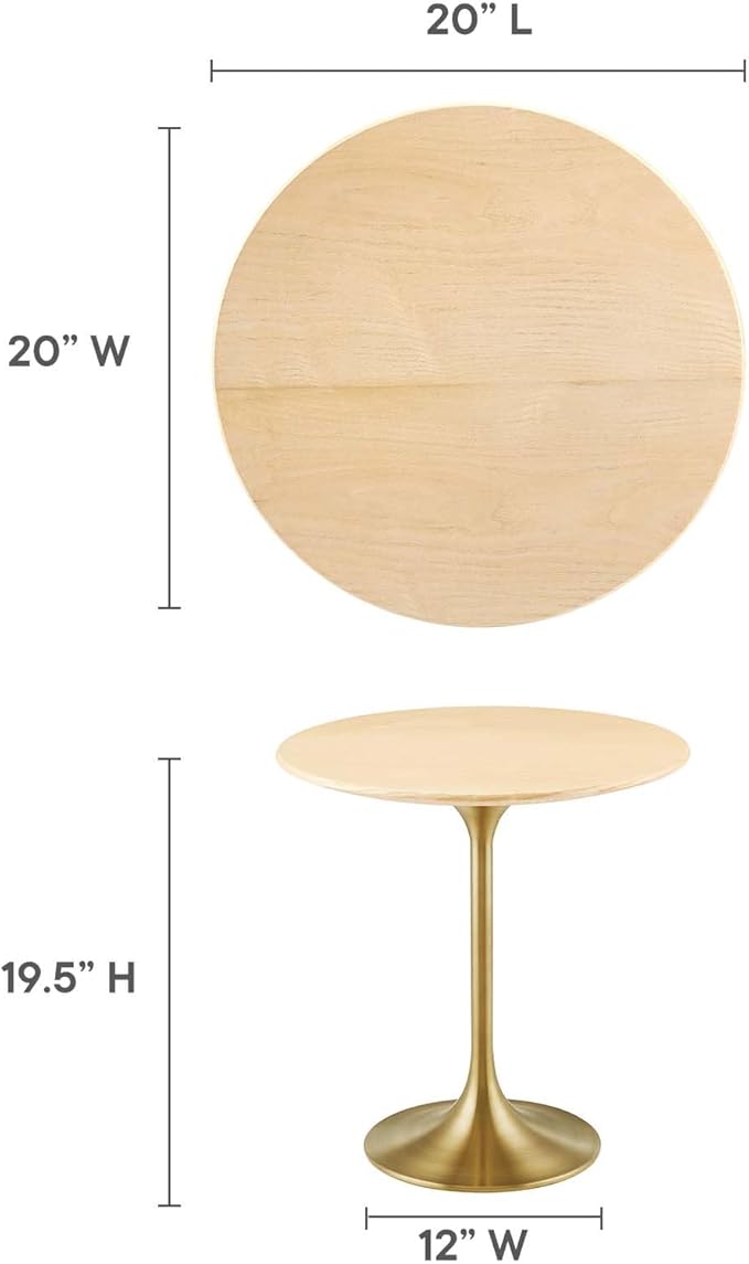 Modway Lippa Round 20" Wood Grain Mid-Century Modern Side Table, Gold Natural