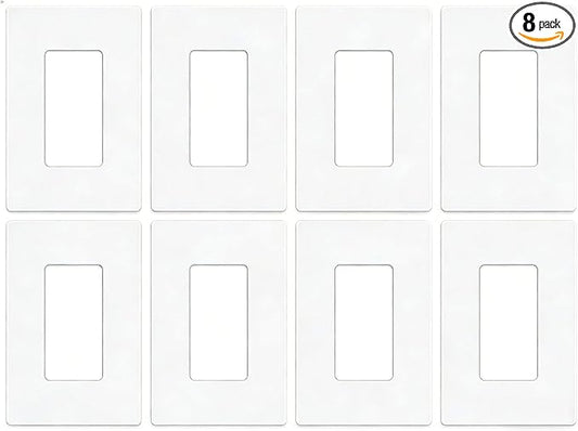 8 Pack Screwless Decorator Wall Plates 1-Gang Switch Outlet Electrical Cover Plate Unbreakable Thermoplastic Faceplate for Decorative Receptacle Outlet Switch, White