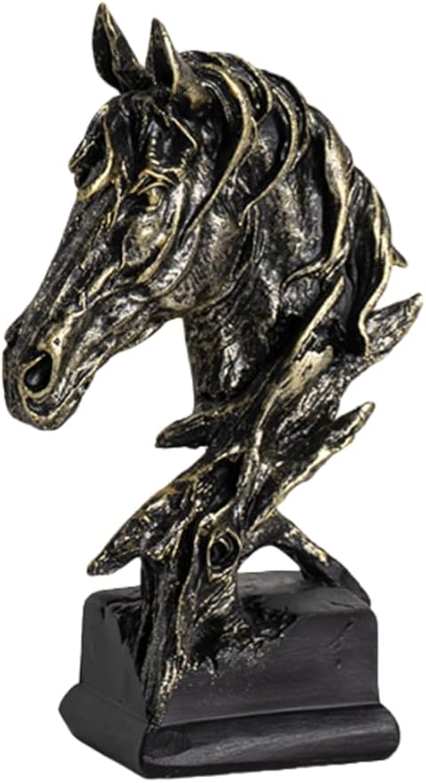 Creative Art Retro Horse Head Ornament,Resin Statue Ornaments,Abstract Style Sculptures,Living Room Dining Desk Decorations,Bookshelf Decorative Objects,Office Decor(11.8"/Black)