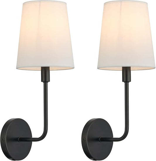 Black Big Wall Sconces, Set of 2 Hardwired Modern Industrial Wall Lights with Fabric Shade, E26 Socket, for Bedroom, Living Room, Kitchen, Bathroom, Farmhouse, Hallway (Bulbs Not Included)