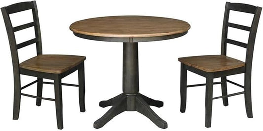IC INTERNATIONAL CONCEPTS 36 in. Wood Dining Table with 2 Madrid Ladderback Chairs in Hickory/Washed Coal