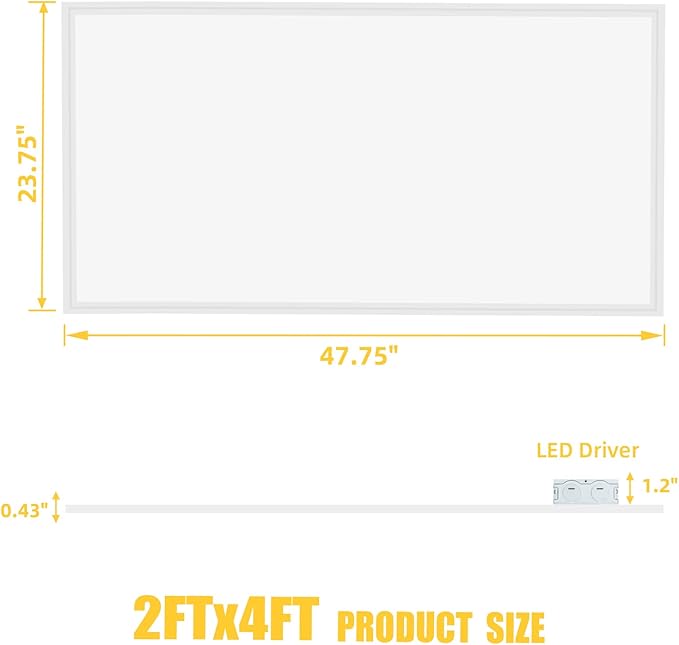 2x4 LED Flat Panel Light,6 Pack,7800LM LED Ceiling Light Fixture,0-10V Dimmable,5000K Daylight White Recessed Edge-Lit Troffer Fixture,ETL Certificated,Works from 110-277V AC