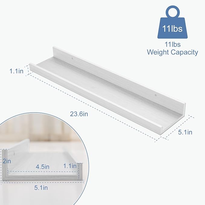 Wall Shelves for Living Room, Nursery Book Shelves White Bathroom Shelves Over Toilet Floating Shelves for Wall, Modern Wood Storage for Bedroom, Kid's Room, Kitchen, 24inch, Set of 6