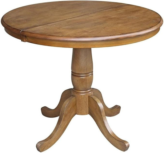 International Concepts 36" Round Top Pedestal Ext Table With 12" Leaf And 4 Rta Chairs, Pecan