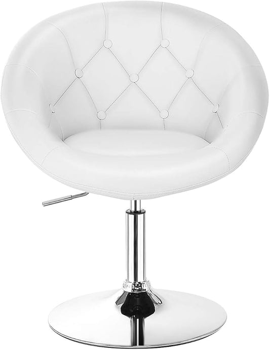 Tufted Leather Swivel Accent Chair - Height Adjustable, Round Back, Chrome Frame, Suitable for Bedroom, Lounge, Bar