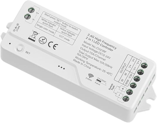 BTF-LIGHTING CH21RF 2.4GHz RF LED Controller 20kHz High Frequency PWM Silent No Humming Flicker-Free Dimmer for Single Color & CCT LED Strips with Tuya Gateway(GW01W) Smart Life App (No Remote)