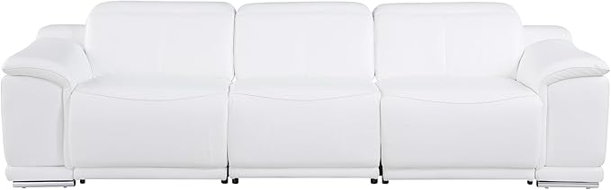 BlackJack Furniture Venice Top Grain Italian Leather Dual Power Recliner Sofa - 107" Theater Seating Modern Couch for Living Room Apartment Lounge Home with Adjustable Headrests & USB Port, White