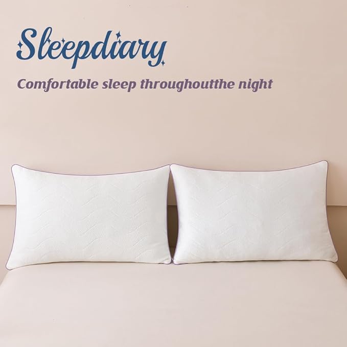 SLEEPDIARY King Size Pillows Set of 2 - Cooling Shredded Memory Foam Pillows, Medium Firm Adjustable Bed Support for Side Sleepers, with Washable Cover