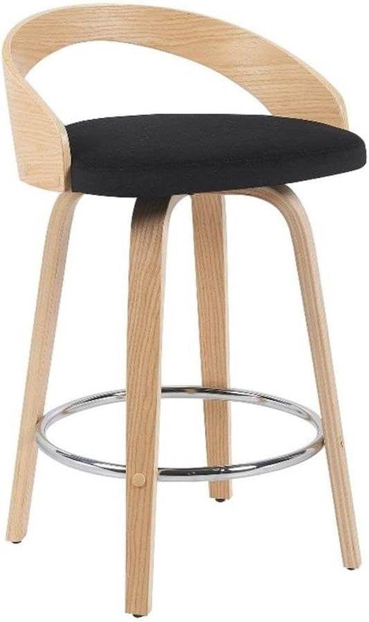 Sonia Modern Swivel Counter Height Bar Stool with Black Upholstered Seat and Patterned Oak Wood Finish Set of 3