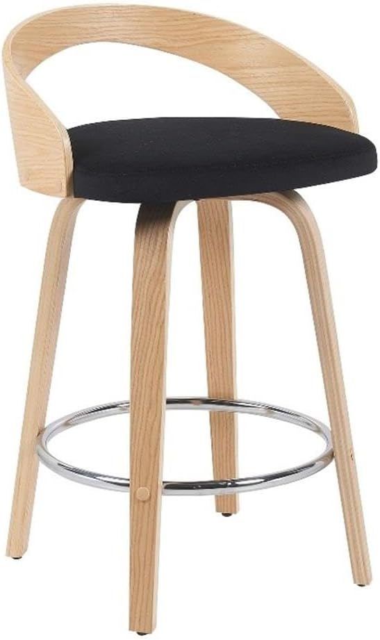 Sonia Modern Swivel Counter Height Bar Stool with Black Upholstered Seat and Patterned Oak Wood Finish Set of 4